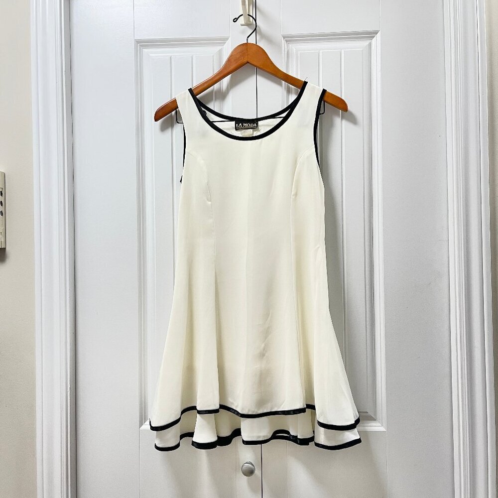 Vintage Tiered Dress with Satin Accents Cream Black – Small